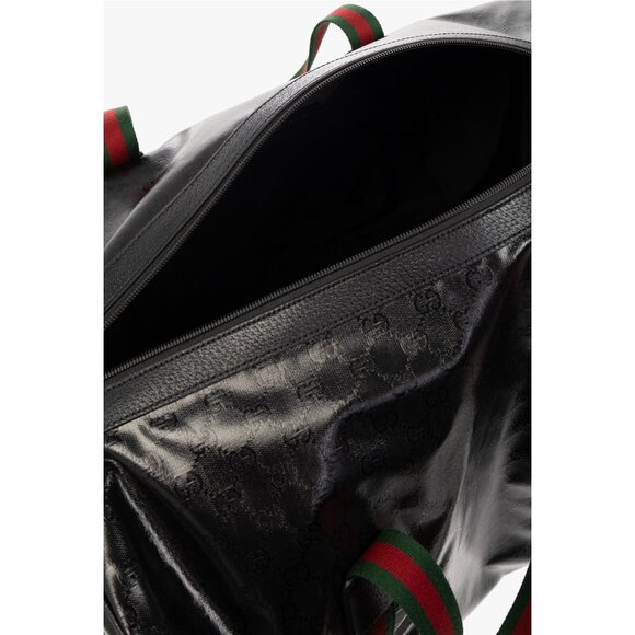 GUCCI BAG 760152 MAXI DUFFLE BLACK GG CRYSTAL CANVAS WEB w SHOULDER STRAP - Picture 4 of 15